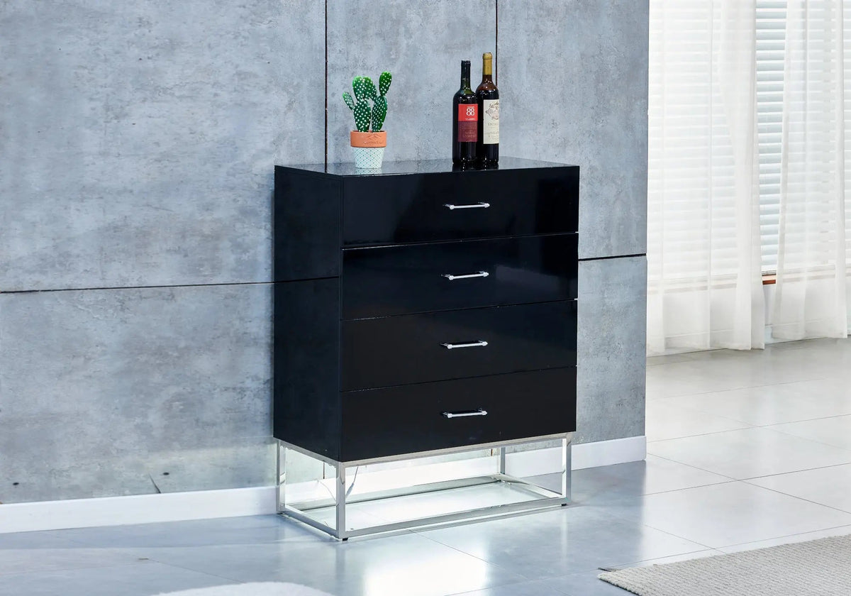 Meuble de rangement de salon laqué noir et argent | Zumi