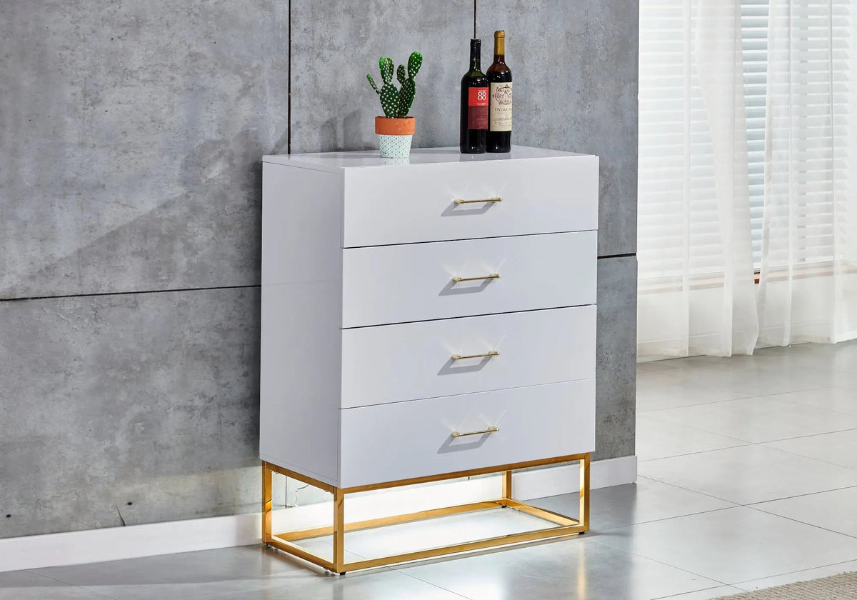 Meuble de rangement moderne laqué blanc et doré | Zumi