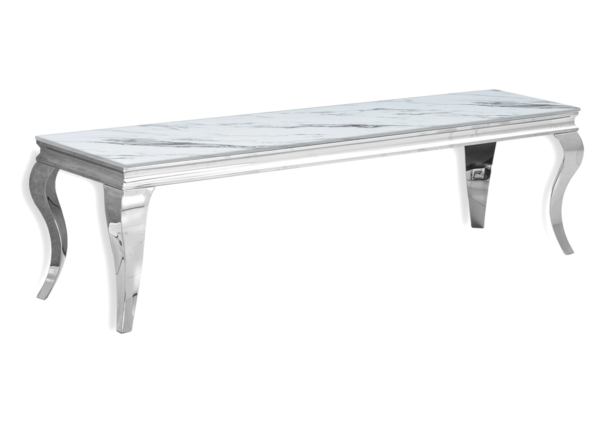 Meuble tv design marbre blanc et métal argenté | Halo