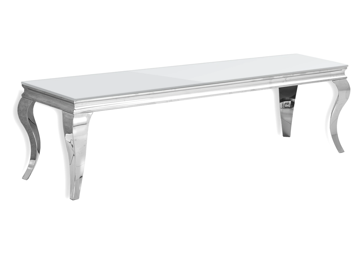 Meuble tv design verre blanc et métal argenté | Halo