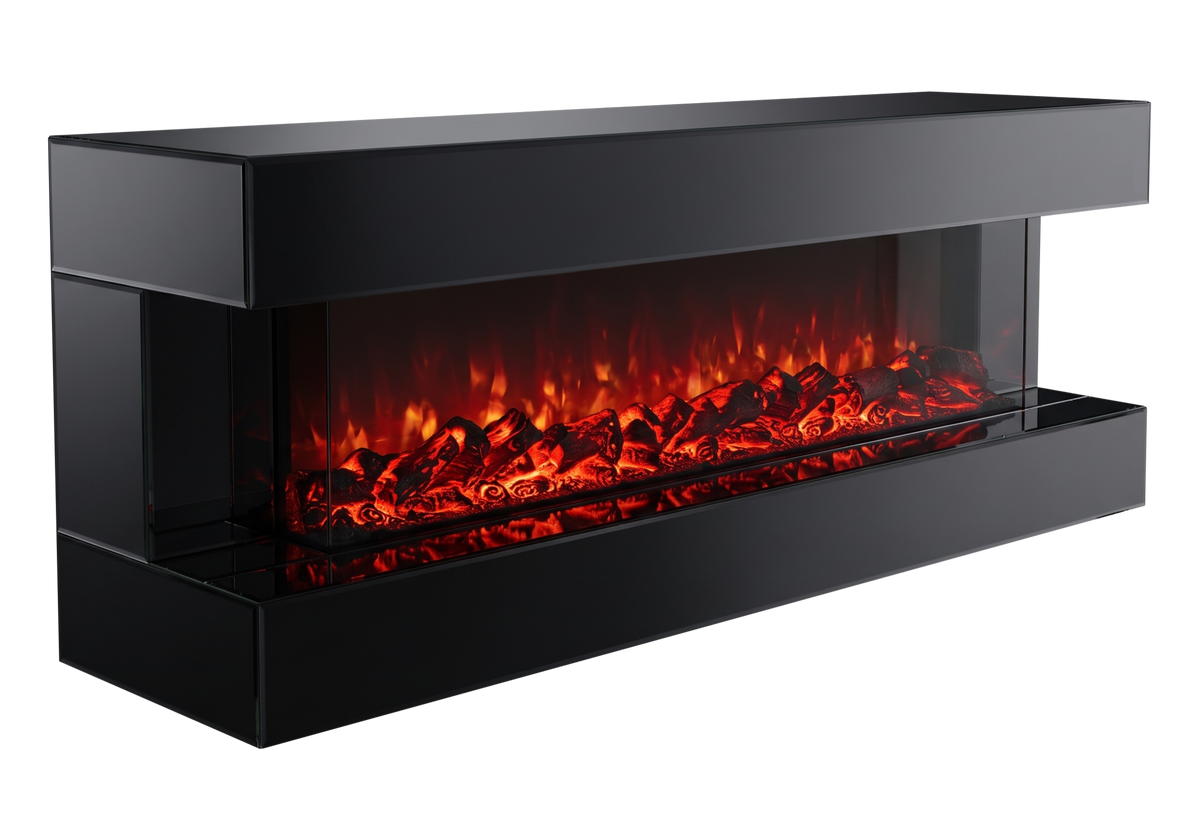 meuble tv cheminee electrique miroir noir axis - Vue 2 - KOORIS