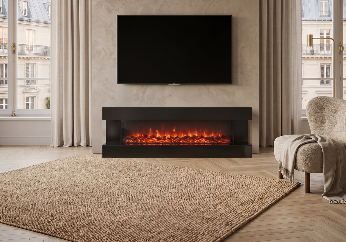 meuble tv cheminee electrique miroir noir axis - Vue 3 - KOORIS