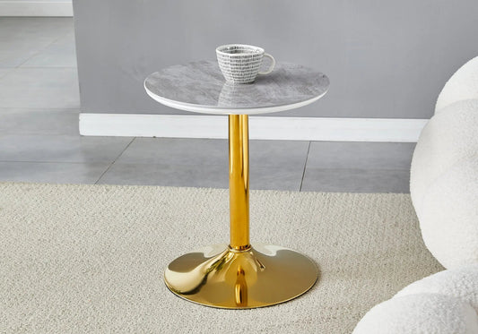 Petite table d'appoint dorée céramique marbre blanc | Kaelo