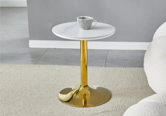 Petite table basse dorée en céramique marbre gris | Kaelo