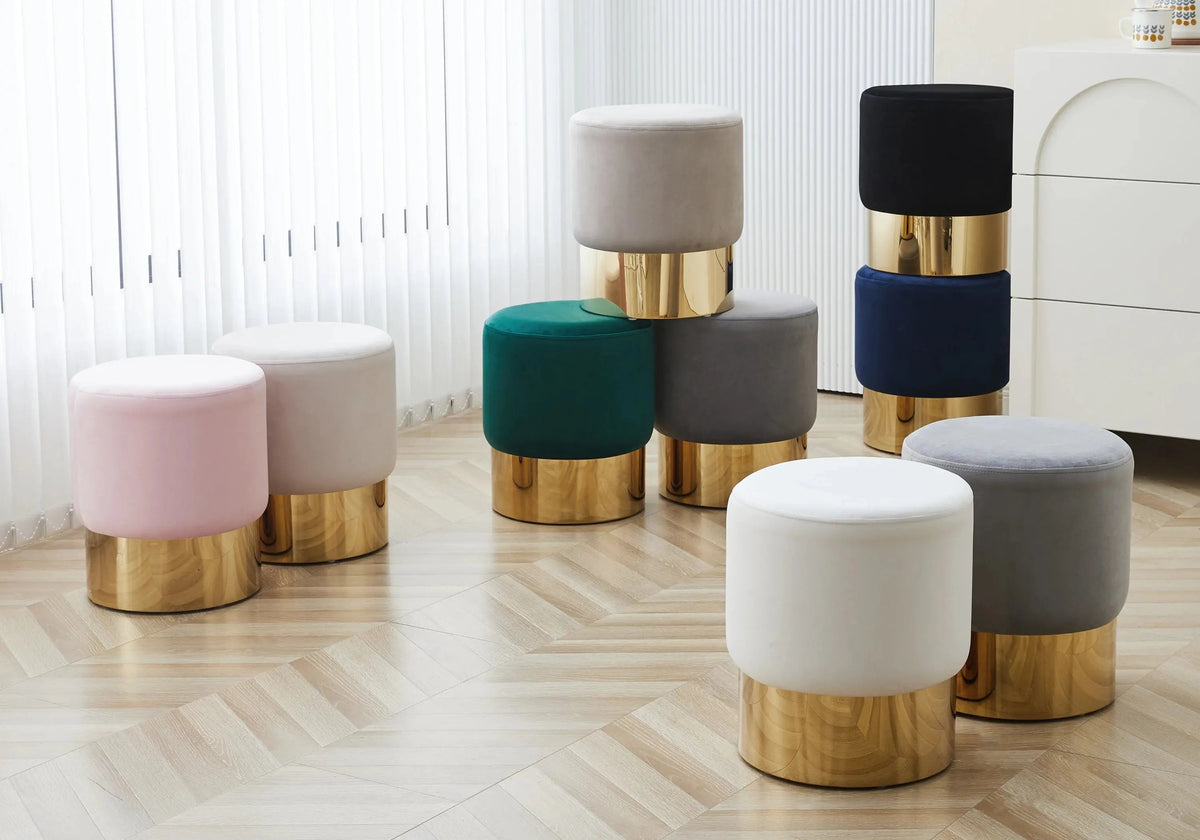 Pouf design en rose et base métal doré | Vexta