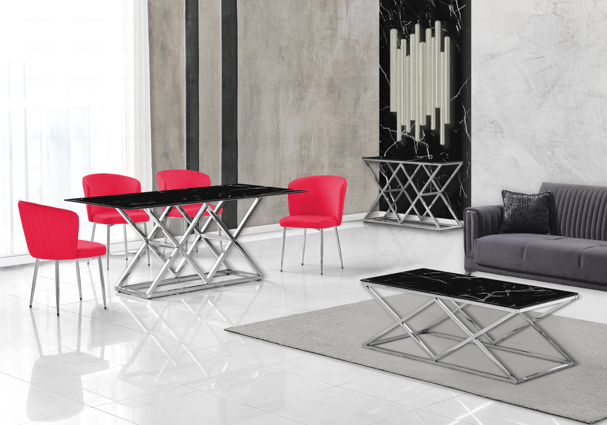 Salle à manger complète marbre noir et argent | Vexta