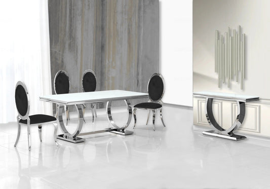 Salle à manger complète verre blanc et argent | Zyra