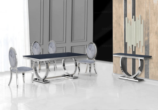 Salle à manger complète verre noir et argent | Zyra