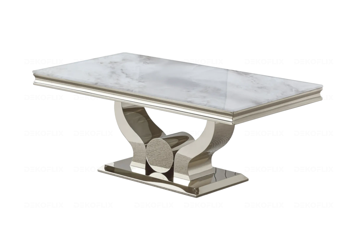 Salle à manger complète marbre beige et argent | Juno