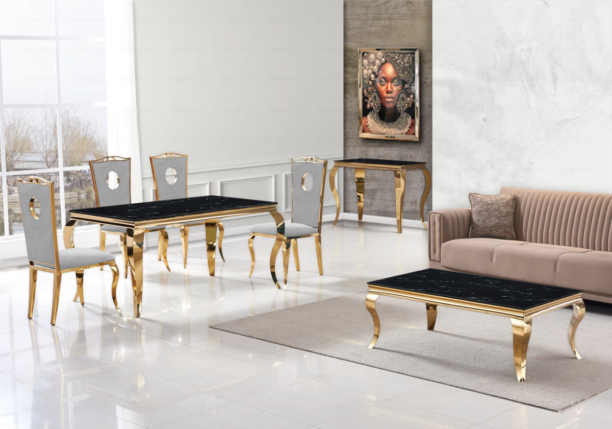 4 chaises médaillon baroque dorées en gris | Kivo