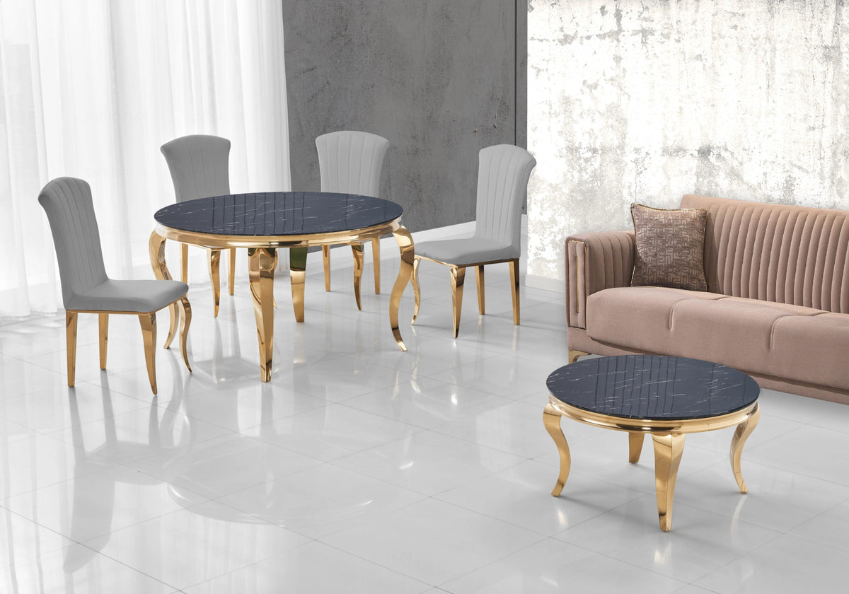 Lot de 6 chaises velours ardoise et pieds or | Zyra