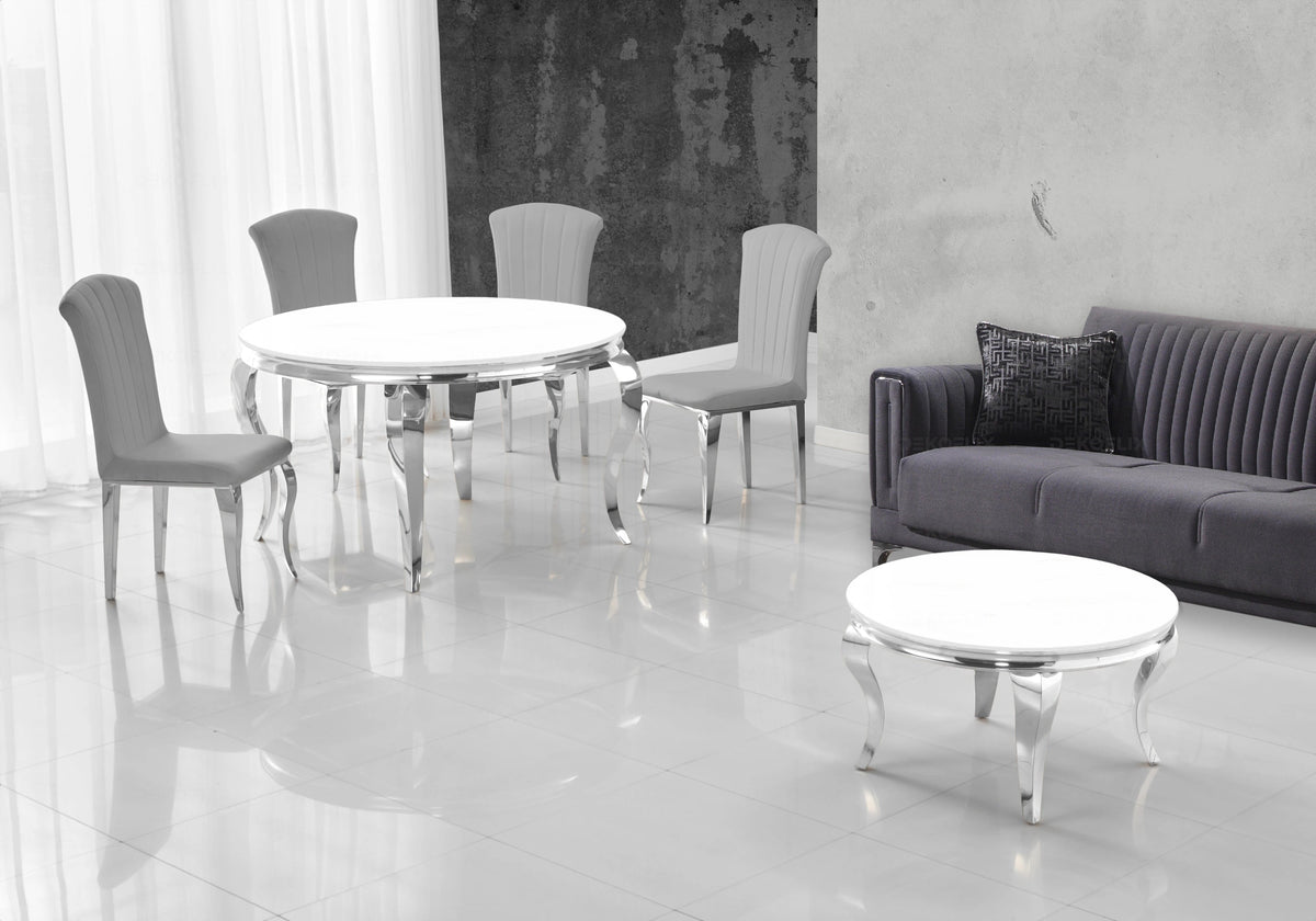 Ensemble salle à manger ronde verre blanc argent | Halo