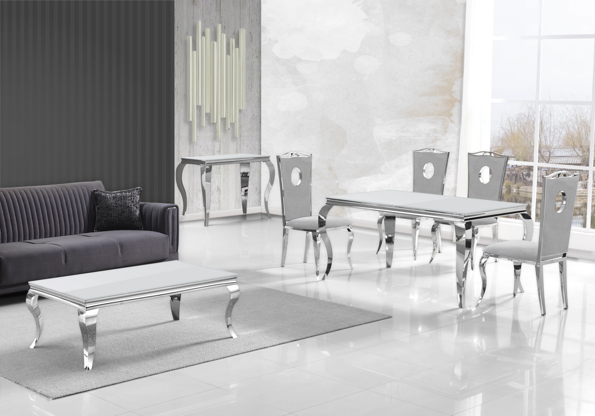 Console d'entrée design verre blanc et argent | Halo