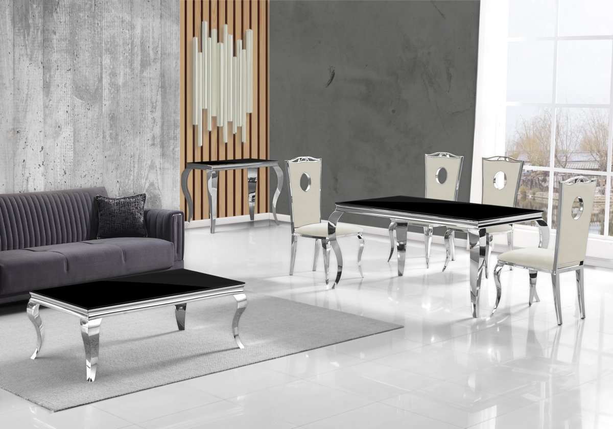 Bout de canapé design verre noir et argent | Halo