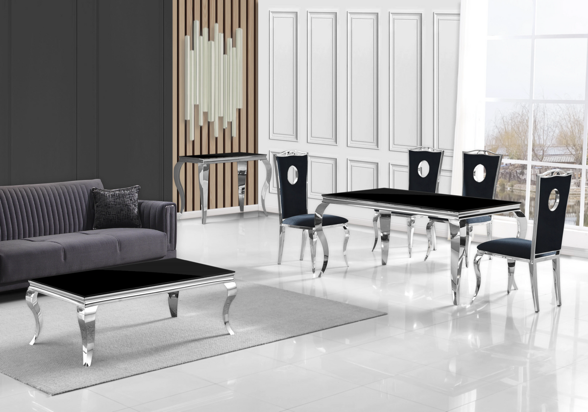 Table basse rectangulaire verre noir et argent | Halo