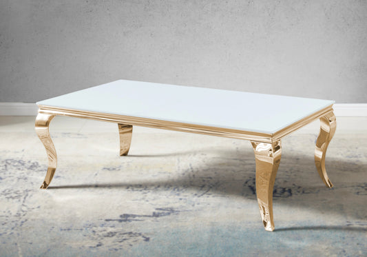 Table basse rectangulaire verre blanc et acier doré | Halo
