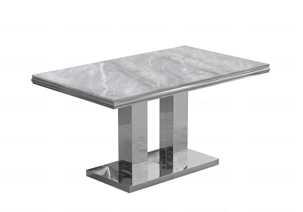 Table basse design marbre gris et métal argenté | Dyax