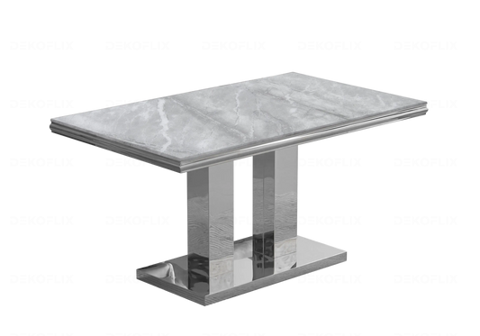 Table à manger design marbre gris et métal argenté | Dyax