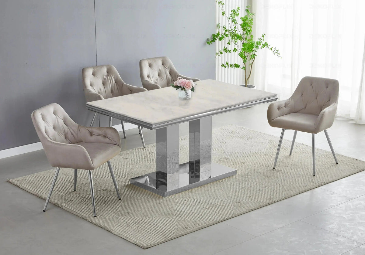 Table basse design marbre beige et métal argent | Dyax