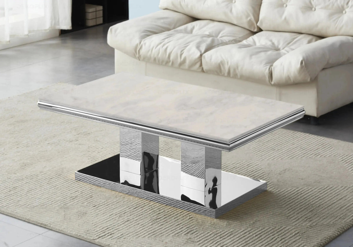 Table à manger design marbre beige et argent | Dyax