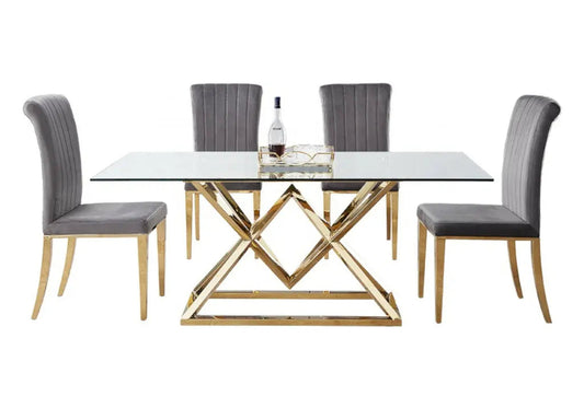Ensemble table à manger dorée et 6 chaises grises | Kaelo