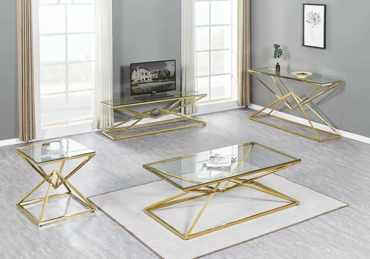 Ensemble table à manger dorée et 6 chaises grises | Kaelo