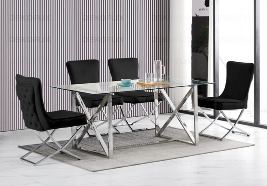 Table verre et 4 chaises en noir argent | Nexa