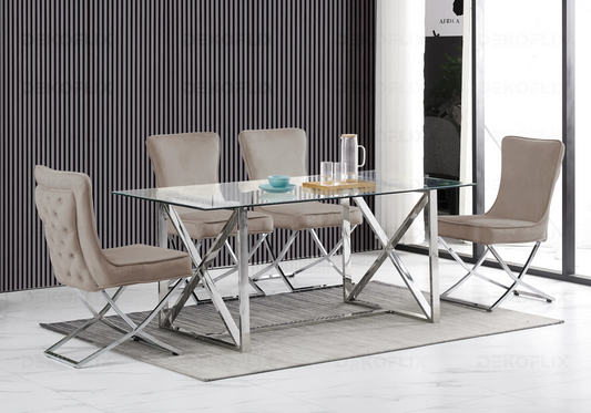 Ensemble table verre et 4 chaises taupe | Nexa