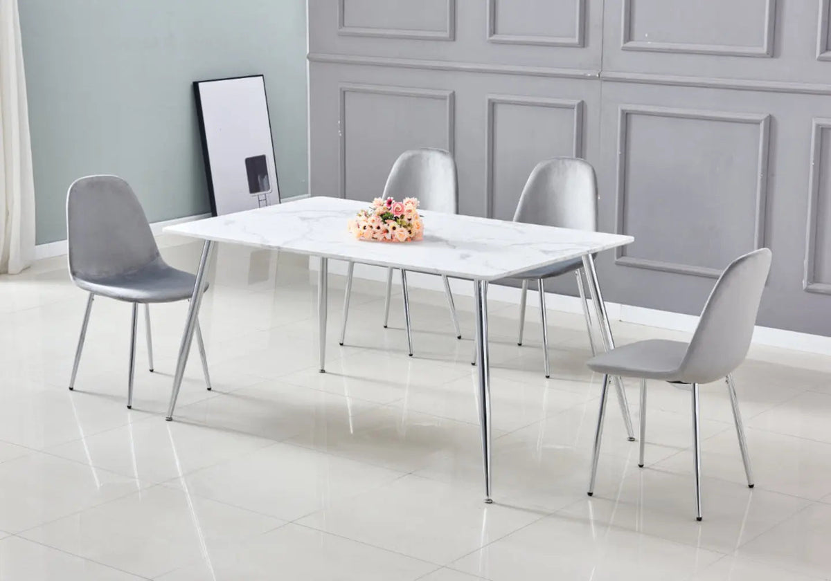 Table à manger rectangulaire dorée et marbre blanc | Vexo