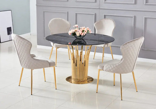 Table à manger ronde marbre noir et pied doré | Zalys