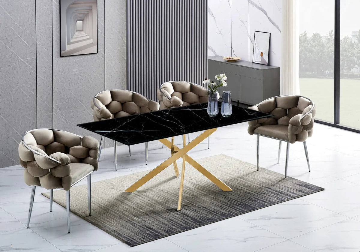 Table à manger marbre noir et piètement doré | Koda