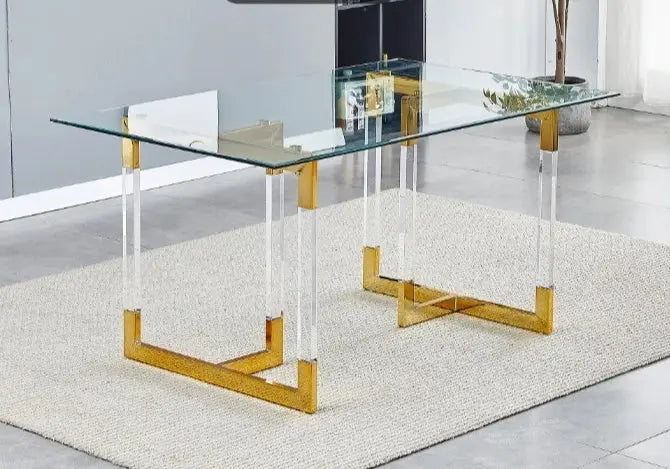 Table à manger moderne dorée et transparente | Nodix
