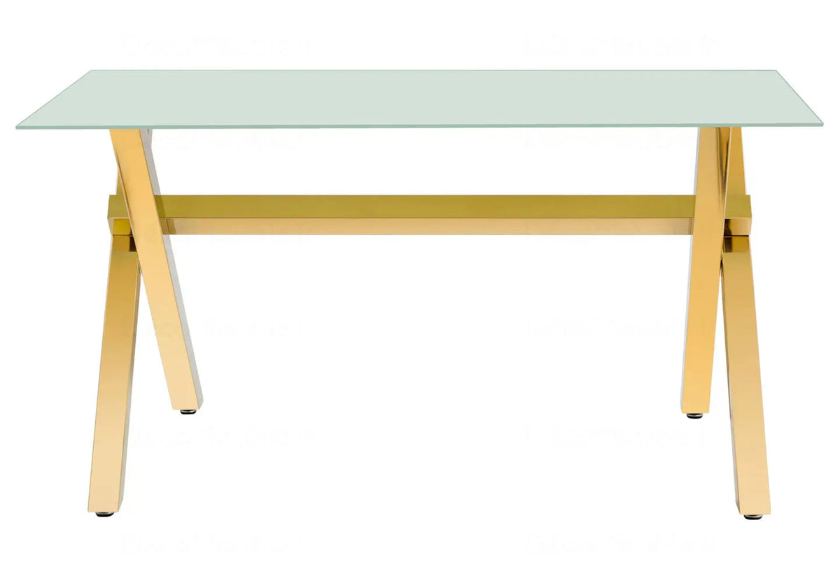 Table à manger verre trempé et pieds x dorés | Zyro