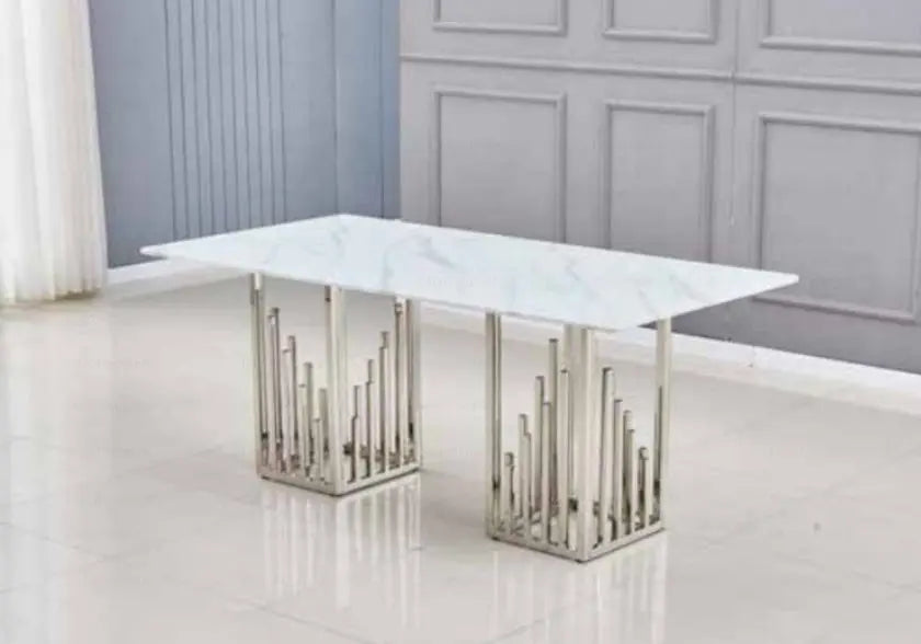 Table à manger effet marbre blanc et argent | Novix