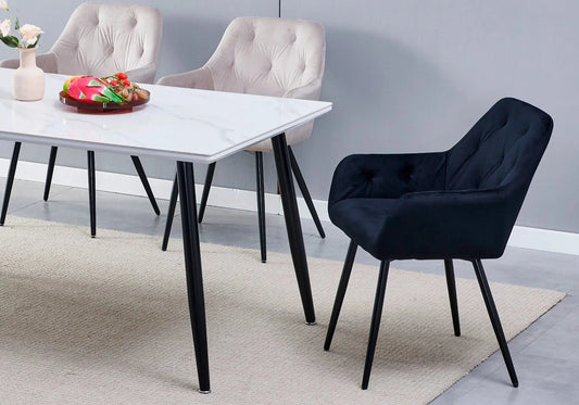 Table à manger noire en céramique marbre blanc | Vexis