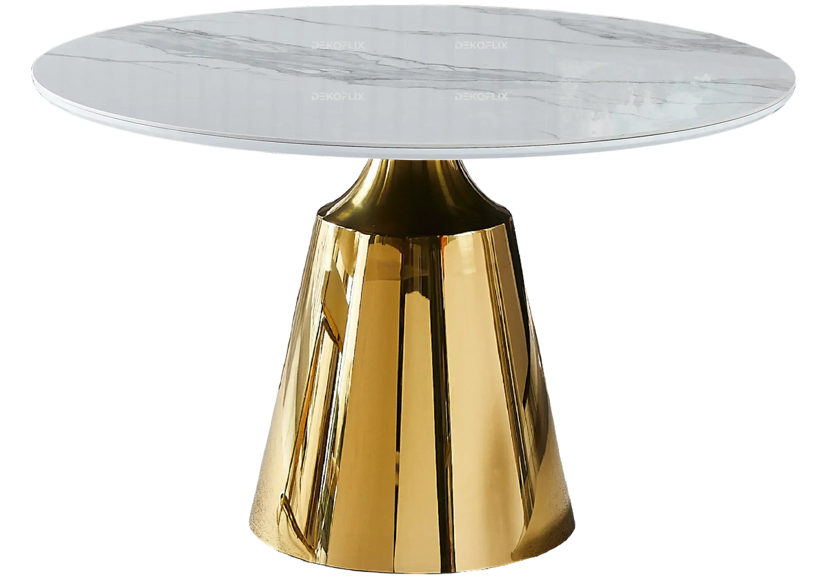 Table à manger ronde céramique effet marbre blanc | Kaelo