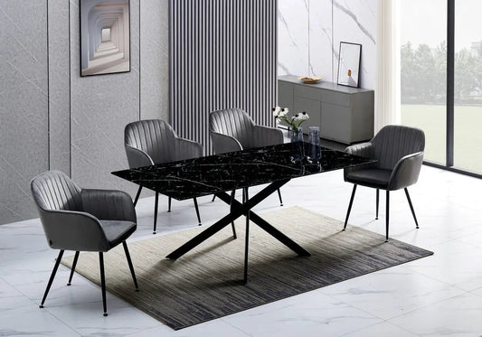 Table à manger noire design effet marbre noir | Koda