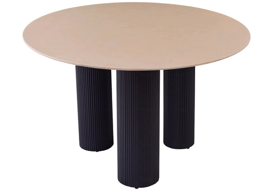 Table à manger en céramique beige et pied noir | Kivox
