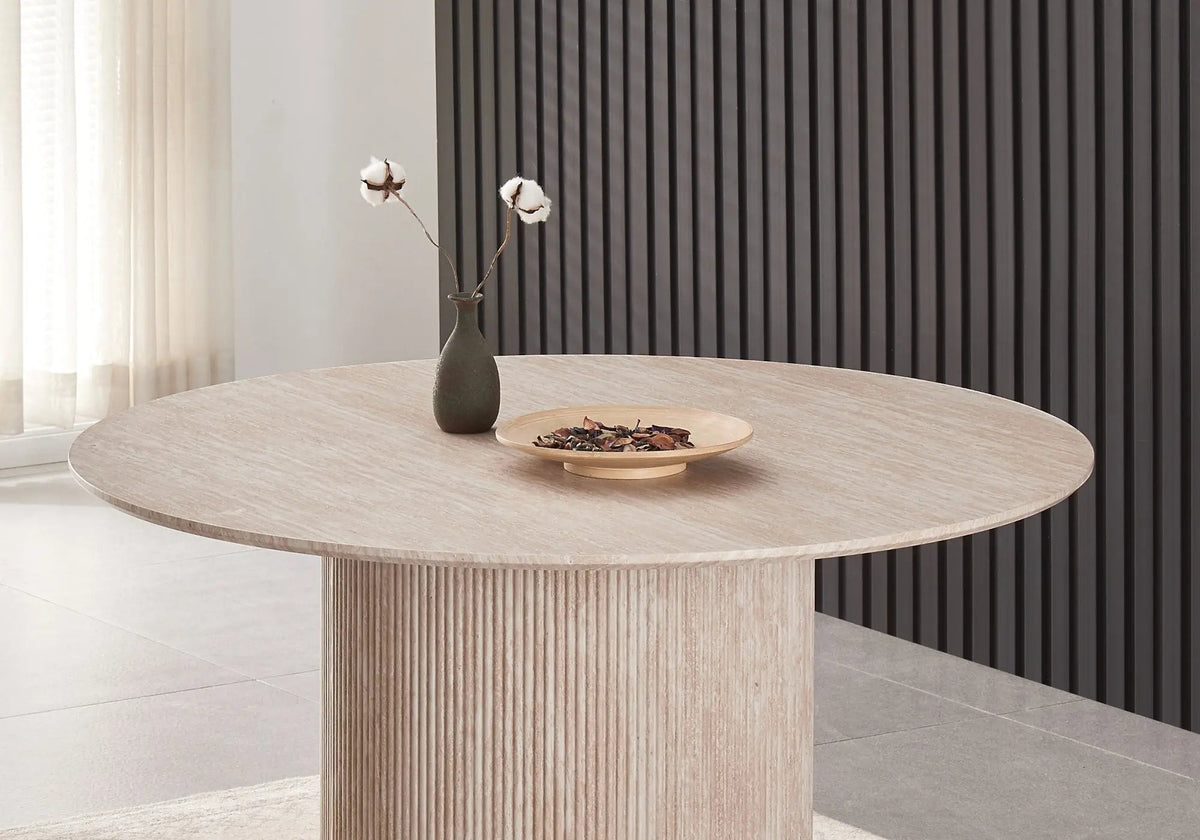 Table à manger ronde beige pour salon et séjour | Klyro