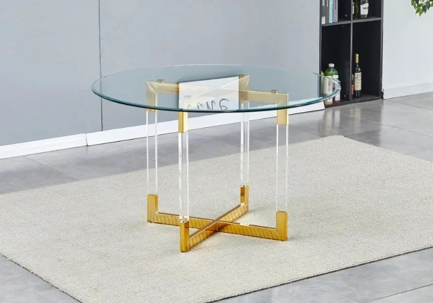 Table à manger ronde dorée et transparente 120 cm | Nodix