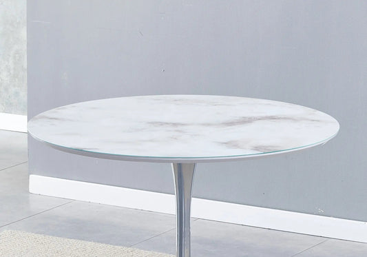 Table à manger ronde finition marbre blanc 1m | Zyra