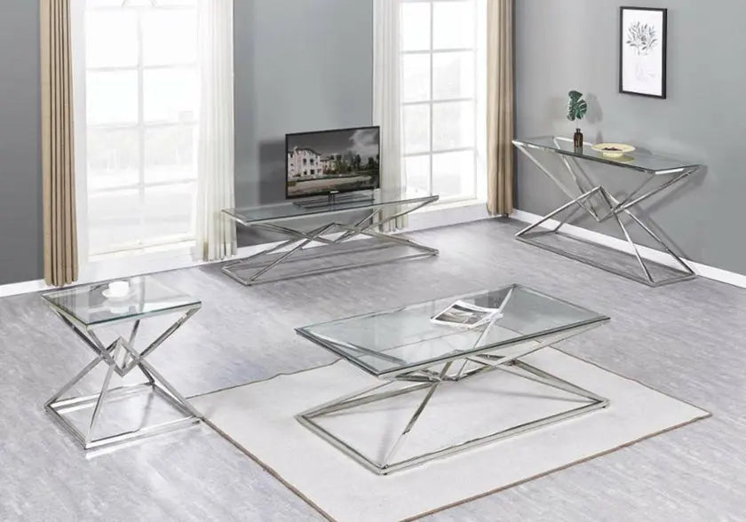 Table basse argentée verre effet marbre blanc | Kaelo