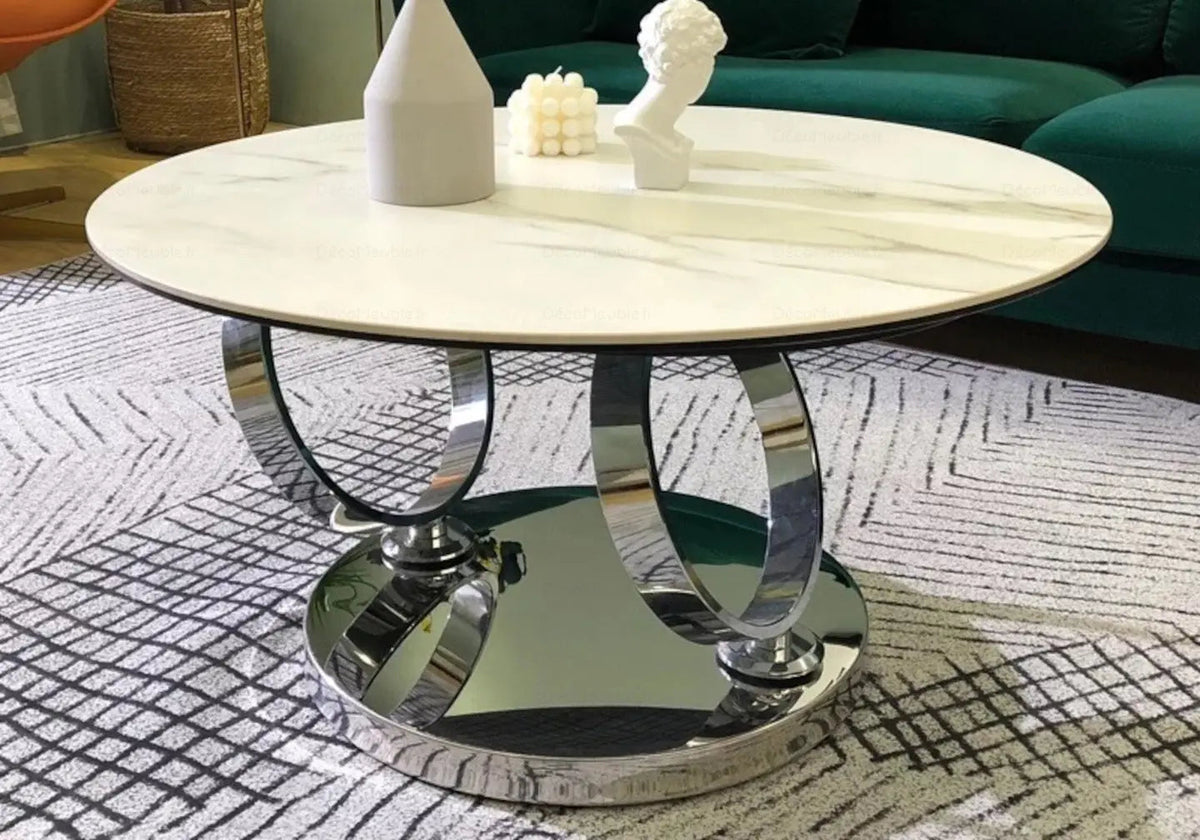 Table basse articulée verre marbre blanc | Kynix