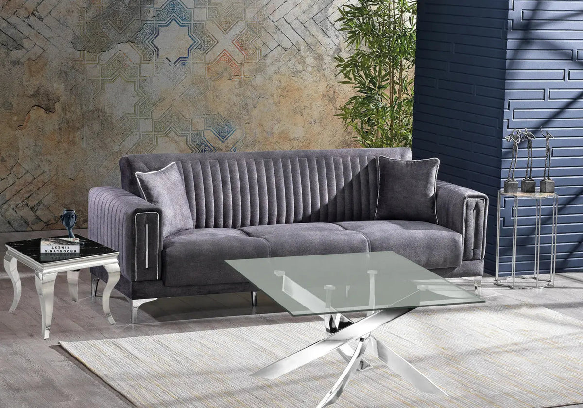 Table basse carrée verre trempé et acier chromé | Koda