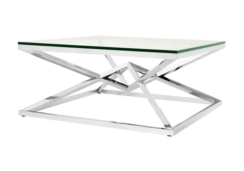 Table basse carrée argentée verre trempé | Kaelo