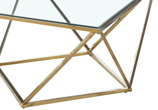 Table basse carrée design verre et métal doré | Zenvia