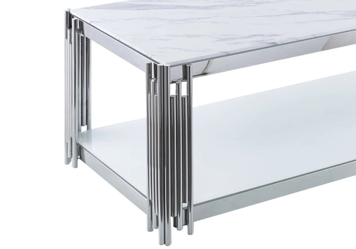 Table basse marbre blanc et métal chromé | Zalys