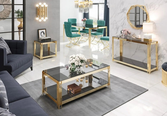 Table basse design dorée et verre trempé noir | Zalys