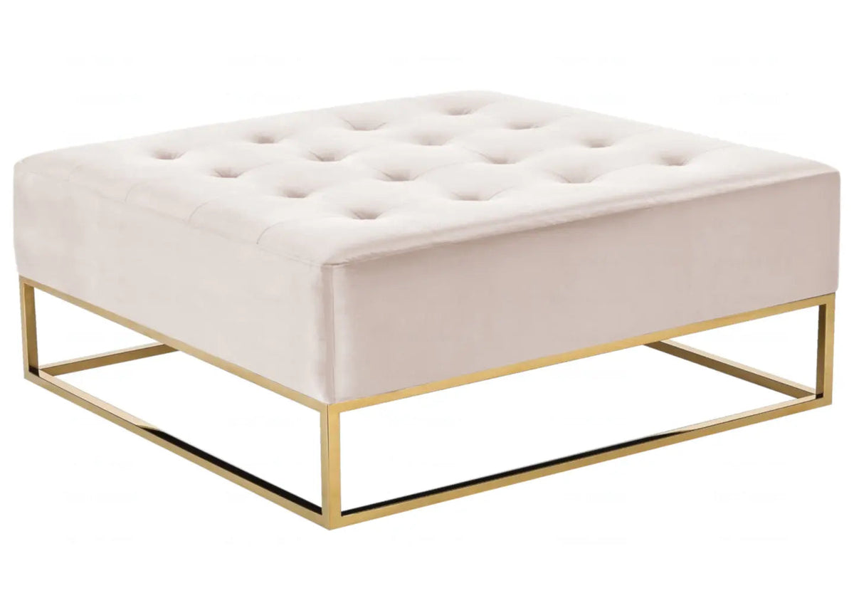 Table basse dorée capitonnée en beige | Kora