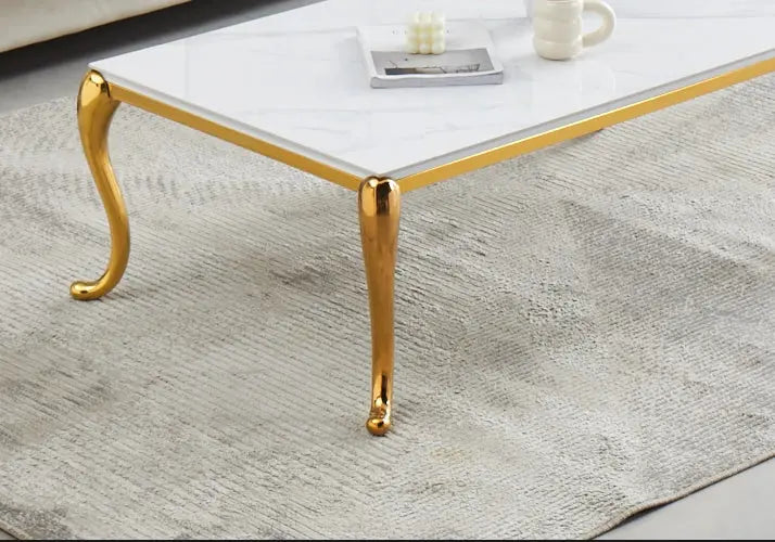 Table basse dorée céramique effet marbre blanc | Zelix